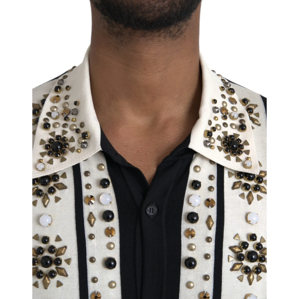 Dolce & Gabbana Zwart Wit Zijden Shirt met Studs en Kristallen Multicolor Heren