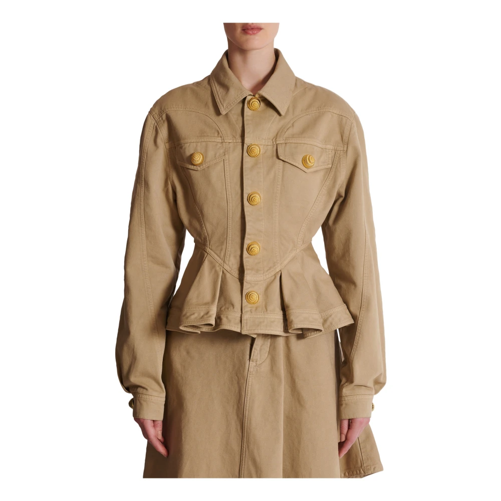 Balmain Gerimpelde katoenen canvasjas Beige Dames