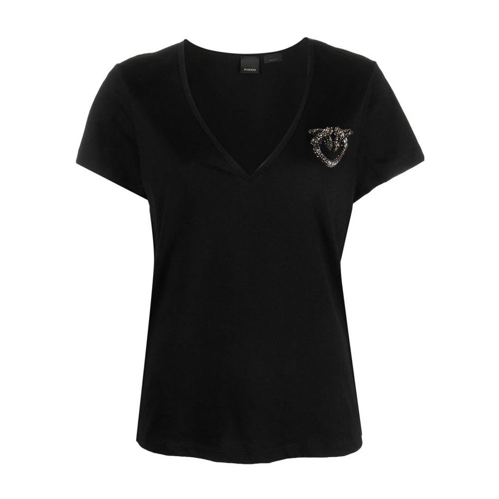 Pinko Love Birds Juweel Logo T-Shirt Black Dames