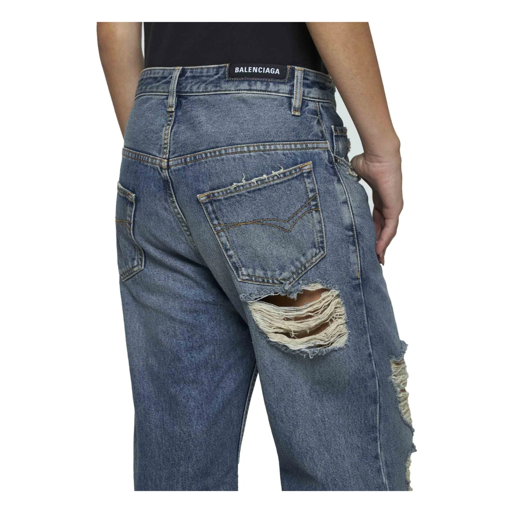 Balenciaga Gescheurde Denim Jeans met Raffelranden Blue Dames