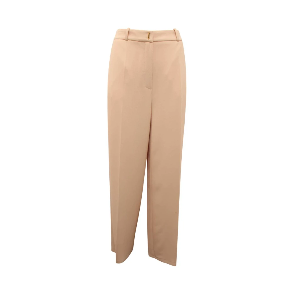 Elisabetta Franchi Beige Wide Trousers, Female, Xs, Essentials Wool Trousers Cream