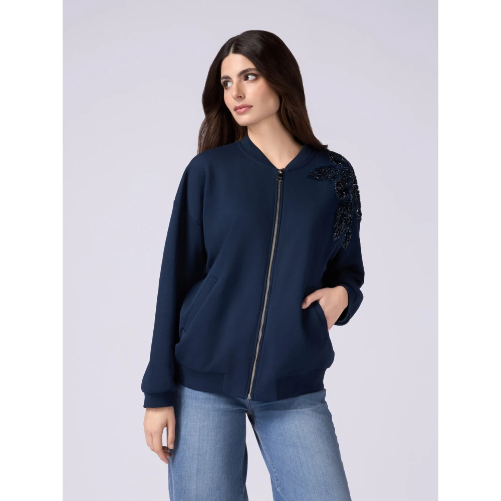 Oltre Sweatshirt met rits en decoratieve borduursels Blue Dames