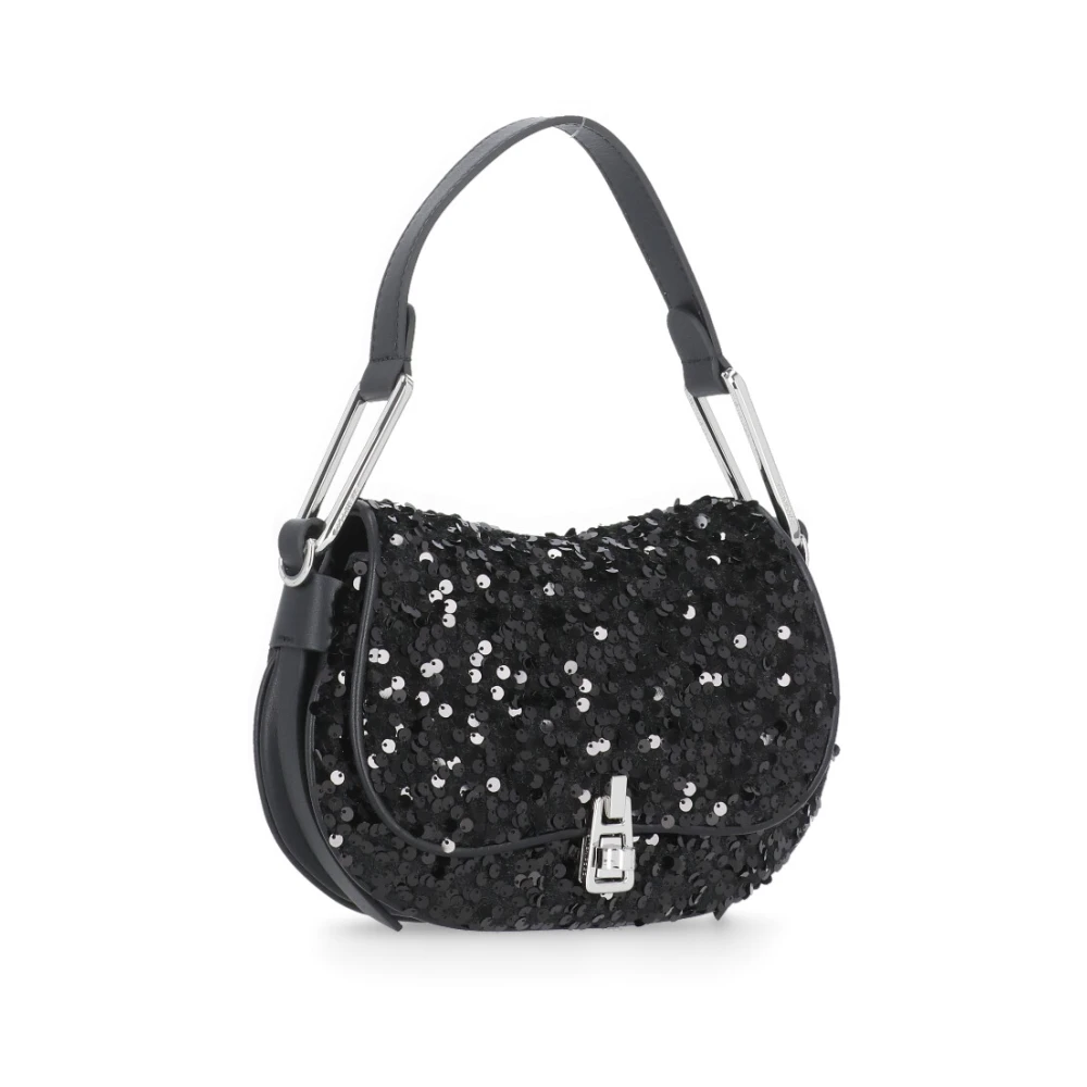 Coccinelle Zwarte leren schoudertas met pailletten Black Dames