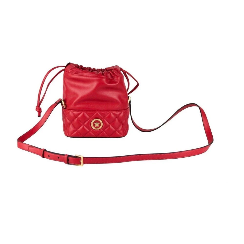 Versace Red Quilted Leather Drawstring Shoulder Bag Bucket Crossbody Handbag - Image 2