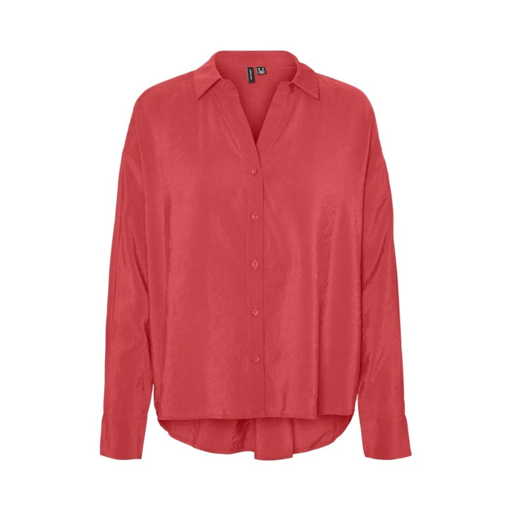 Vero Moda Queeny Oversized Geweven Shirt Red Dames