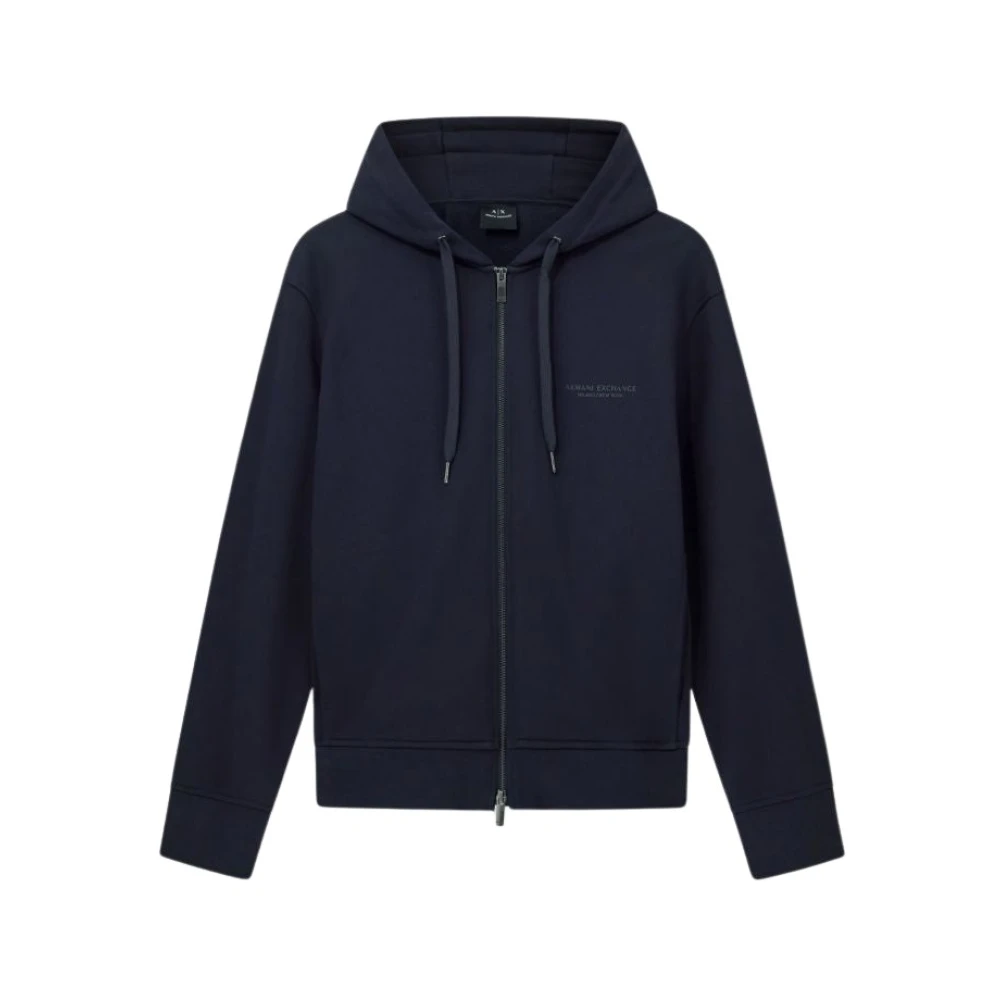 Armani Exchange Zip-Throughs, Male, S, Logo-Print Zip-Up Hoodie Blue