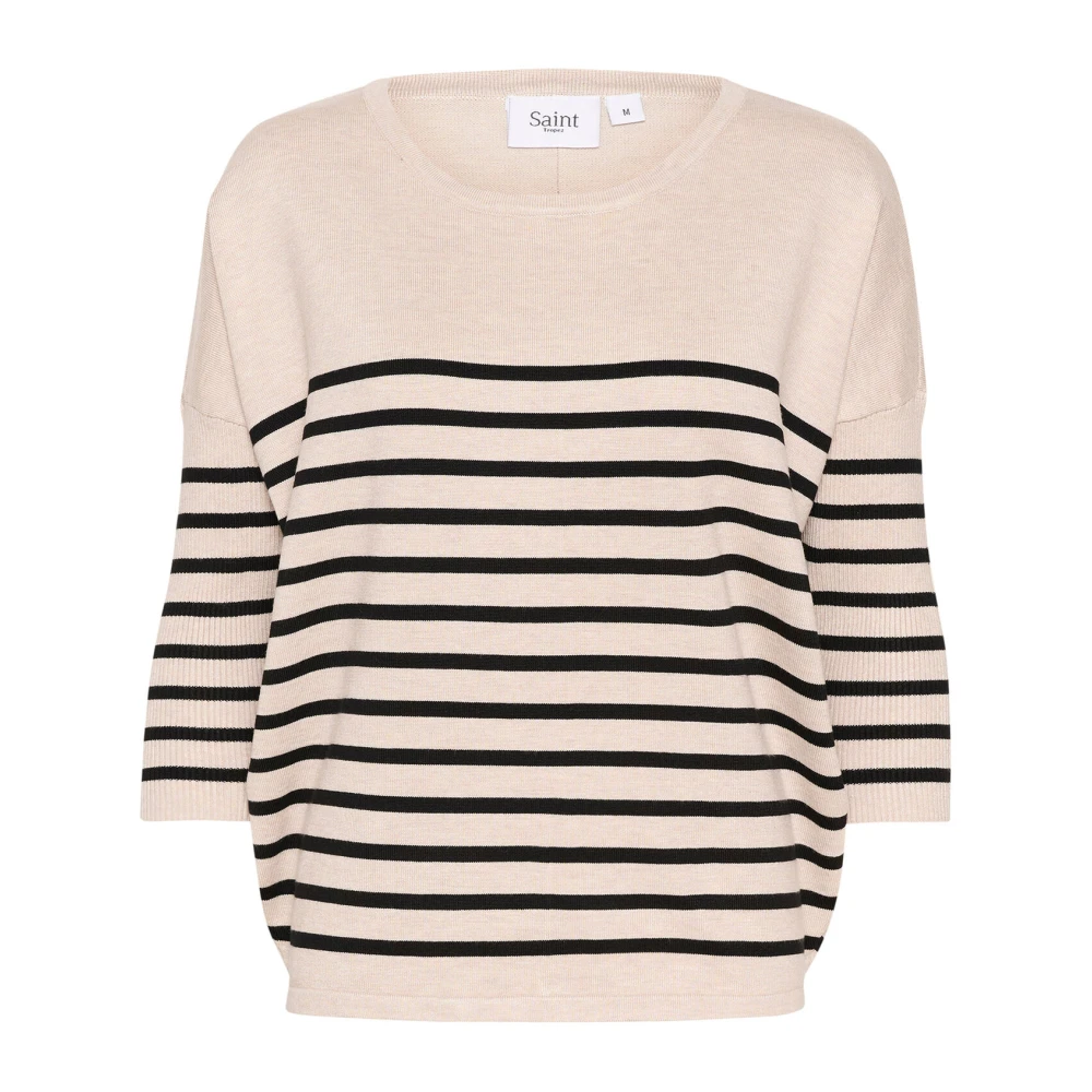 Saint Tropez Gestreepte Oversized Pullover Trui Gray Dames
