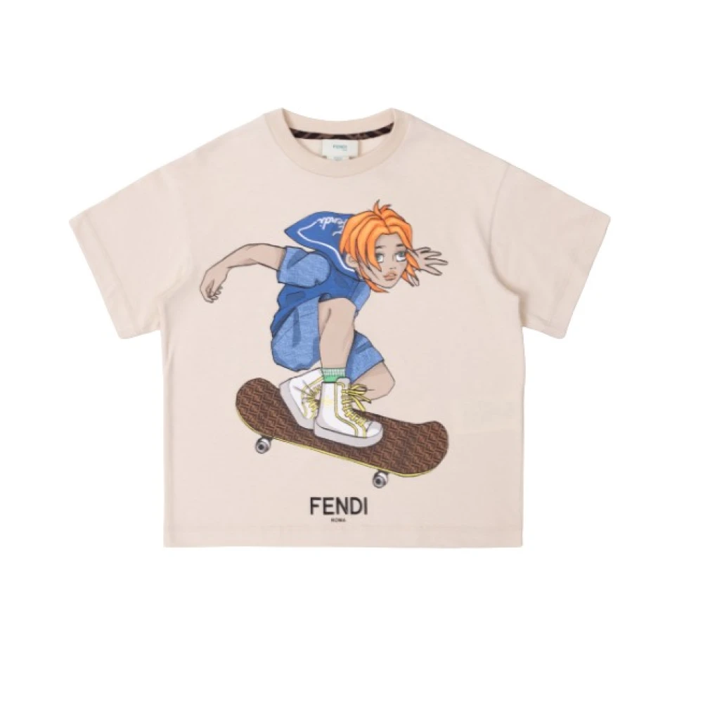 Fendi Unisex Kids Beige Kids Jersey T-Shirt Polos