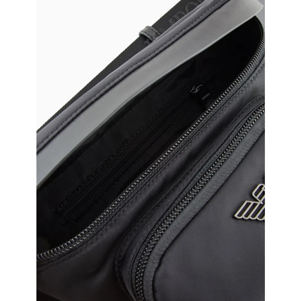 Emporio Armani Zwarte Nylon Tas met Leren Details Black Heren