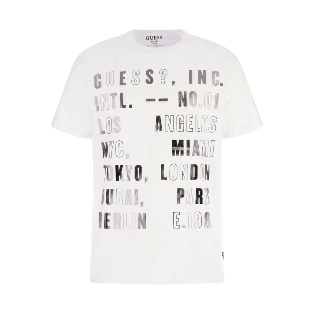 Guess Bedrukt Logo T-shirt Wit White Heren