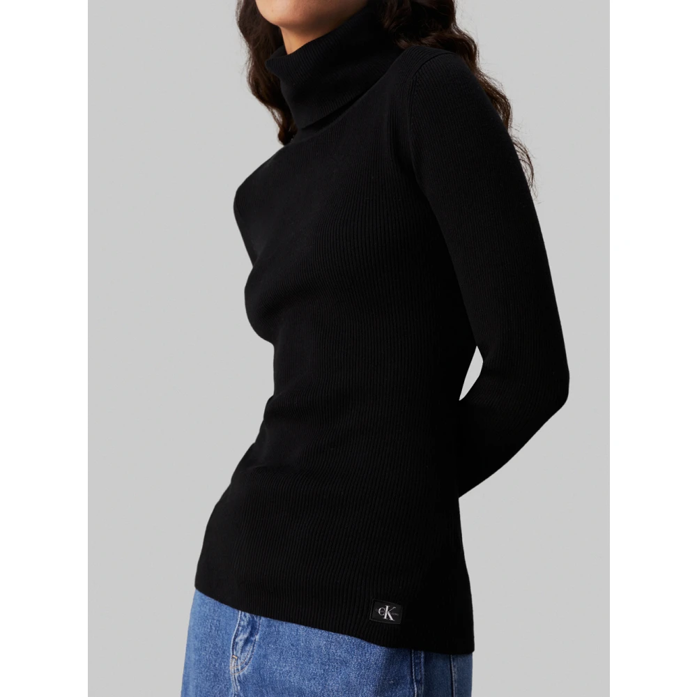 Calvin Klein Zwarte Trui Roll Neck Stijl Black Dames