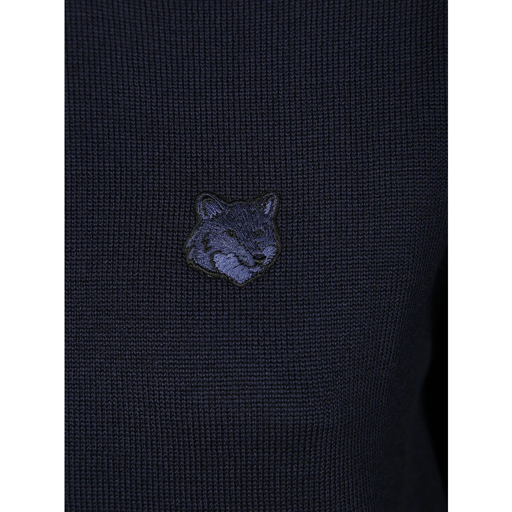 Maison Kitsuné Vos Hoofd Patch Ronde Hals Trui Blue Dames