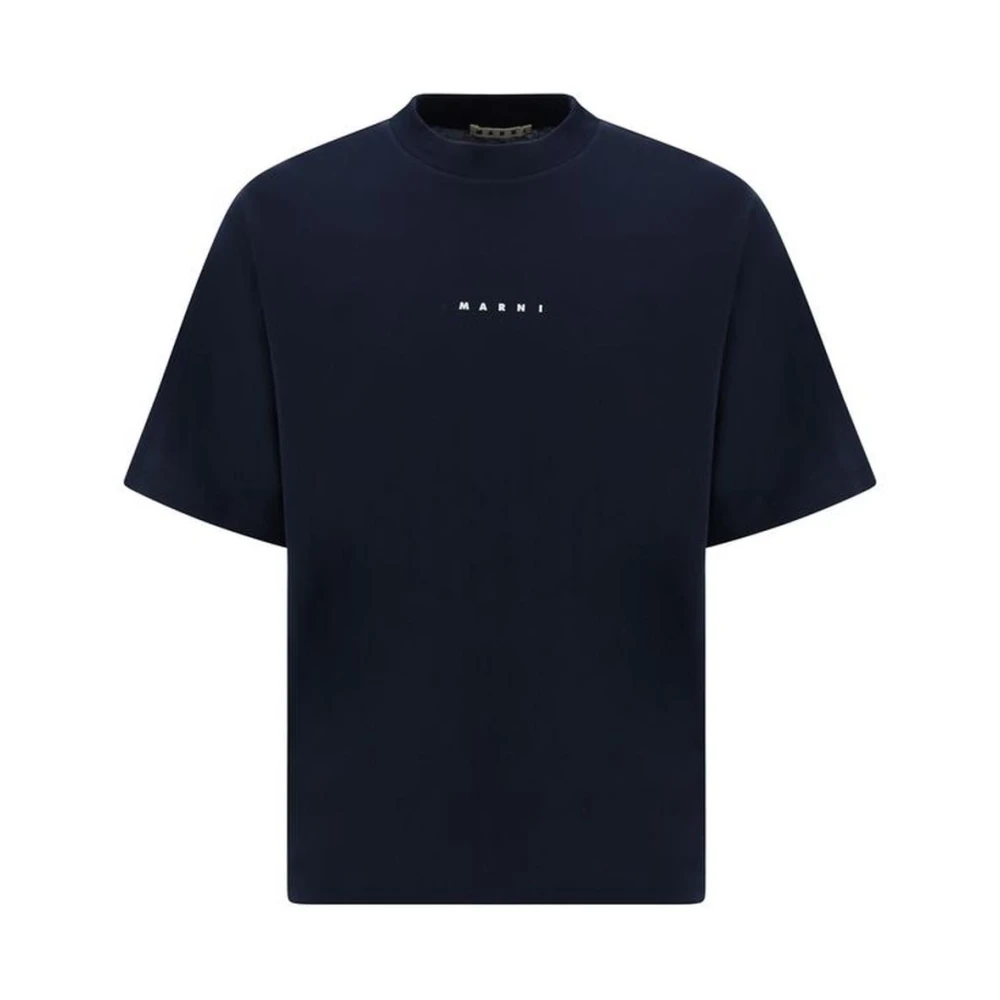 Marni Monochrome Katoenen T-shirt met Geribbelde Ronde Hals Black Heren