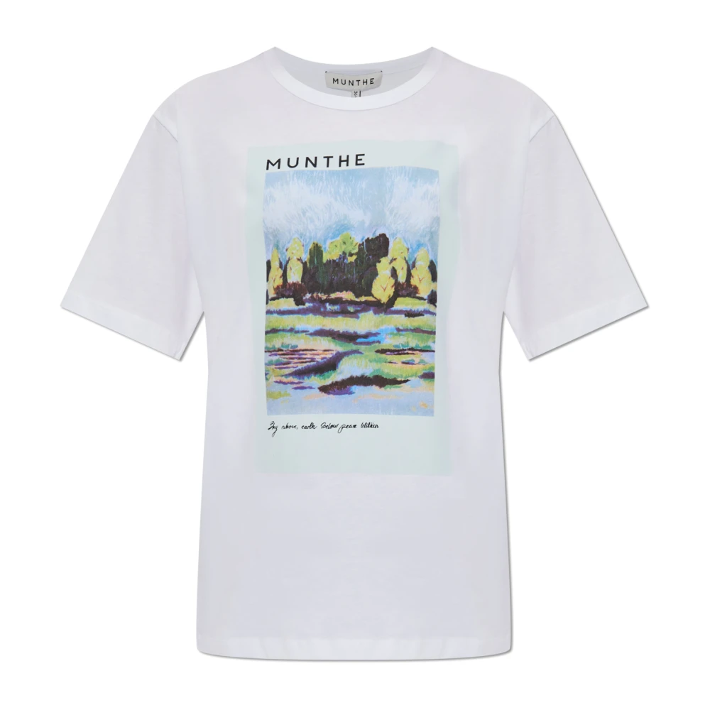 Munthe Grafische Print Wit T-shirt White Dames