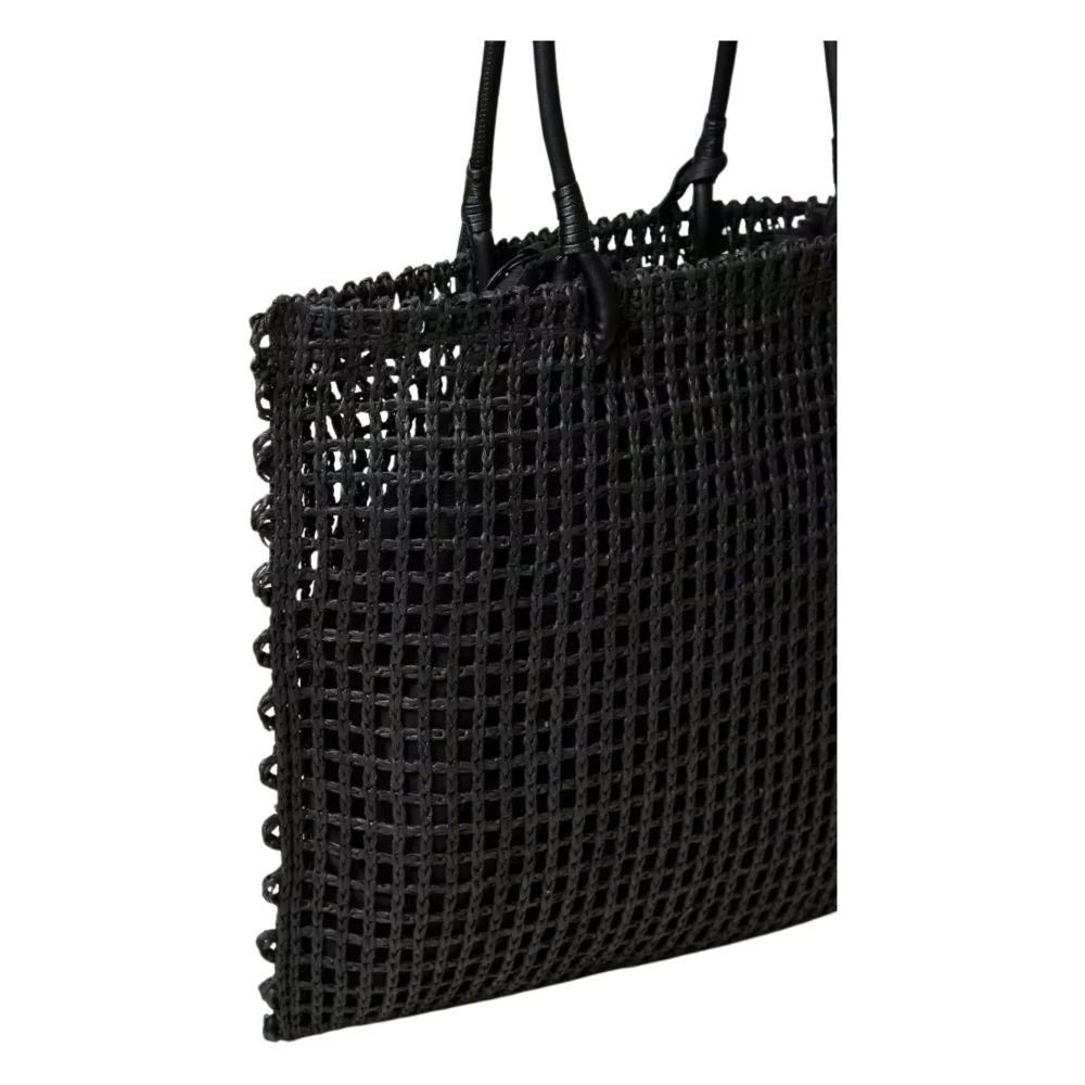 Twinset Zwarte geweven stro shopper tas Black Dames