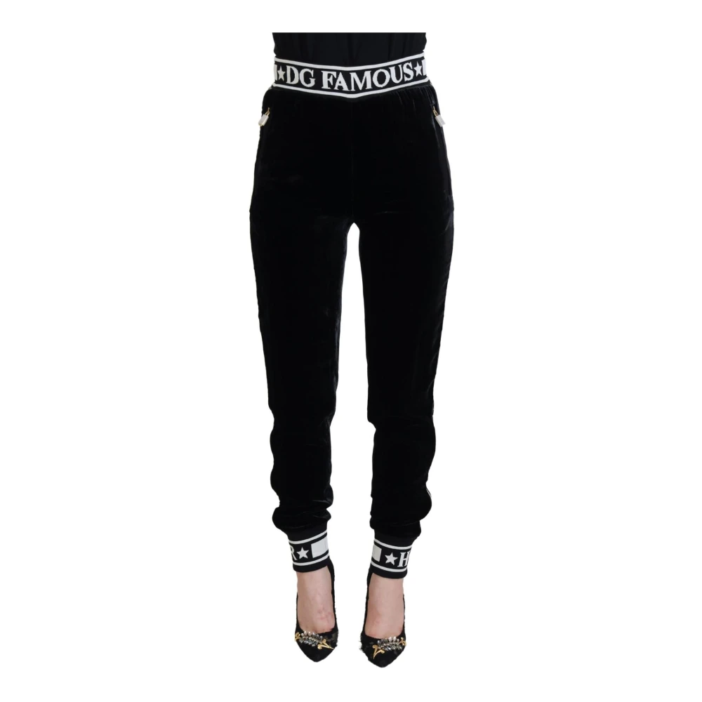 Dolce & Gabbana Women's Black Sweatpants, Xs, Dg Logo Velvet Trouser Trousers