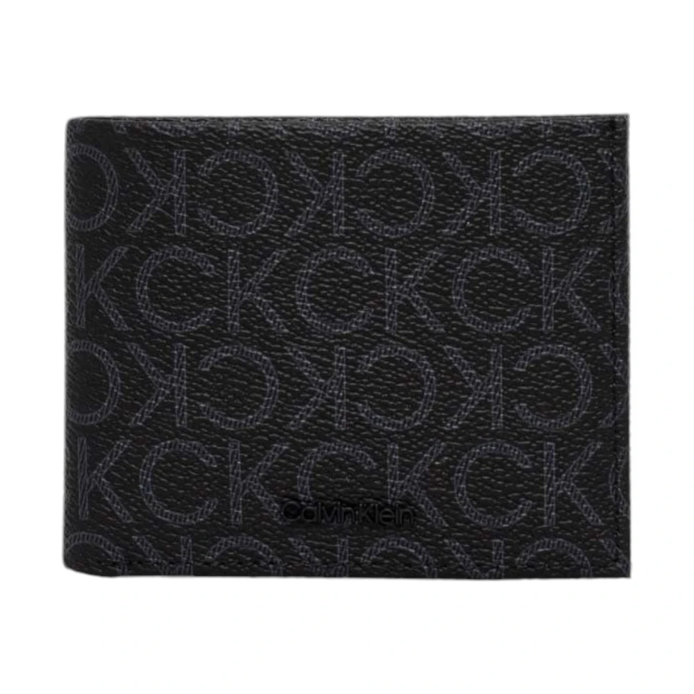 Calvin Klein Zwarte Bedrukte Portemonnee Polyester-Polyurethaan Mix Black Heren