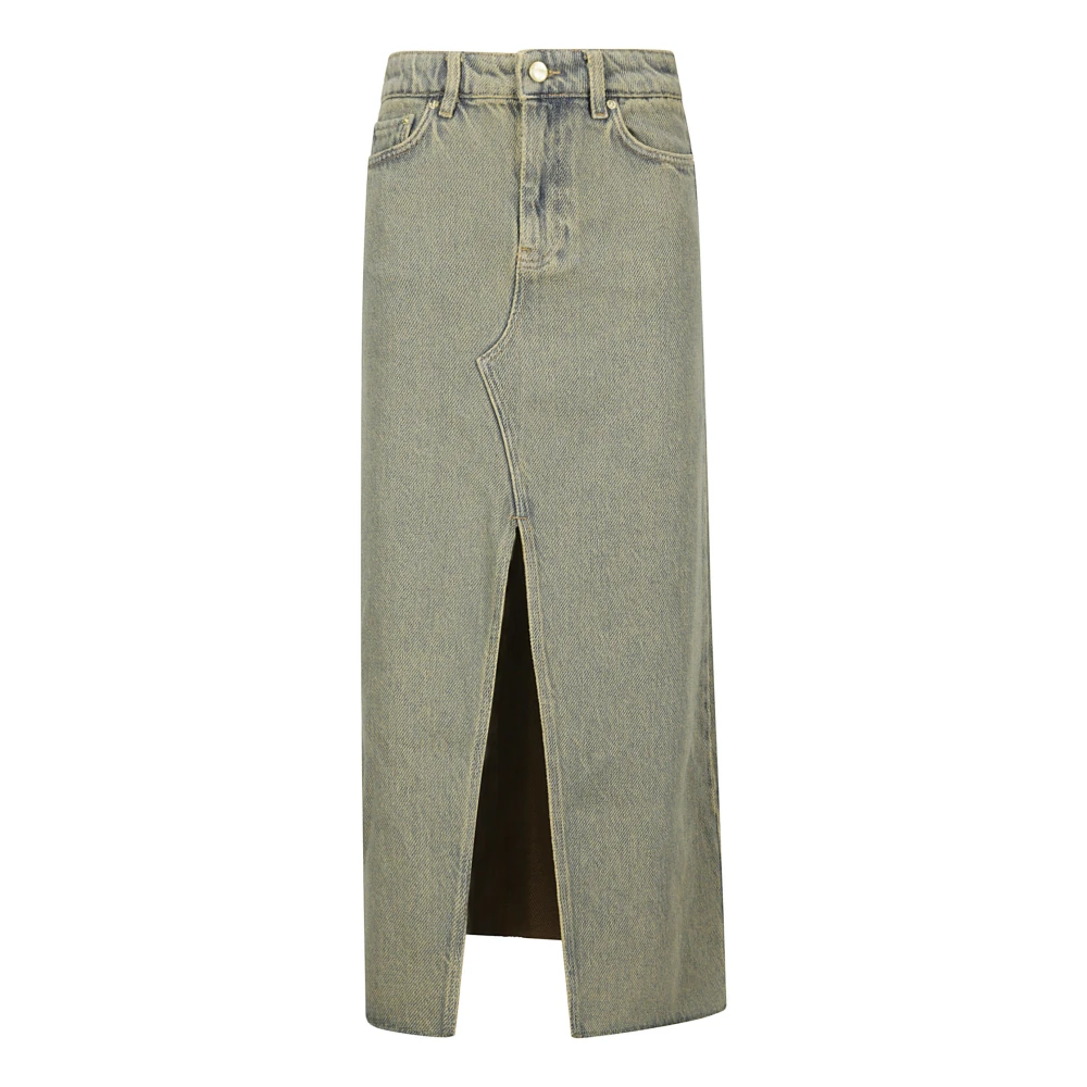 Ganni Denim Lange Rok Grijs Elastisch Beige Dames