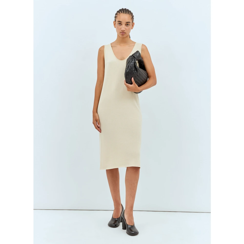 The Row Zijden Gebreide Garfield Midi Jurk Italië Beige Dames