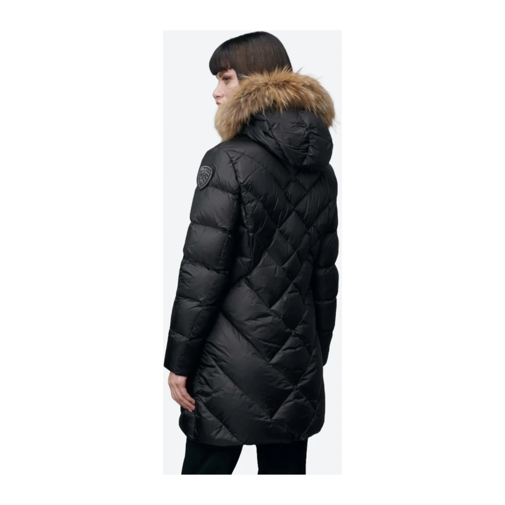 Blauer Geometrische Lange Donsjas Black Dames