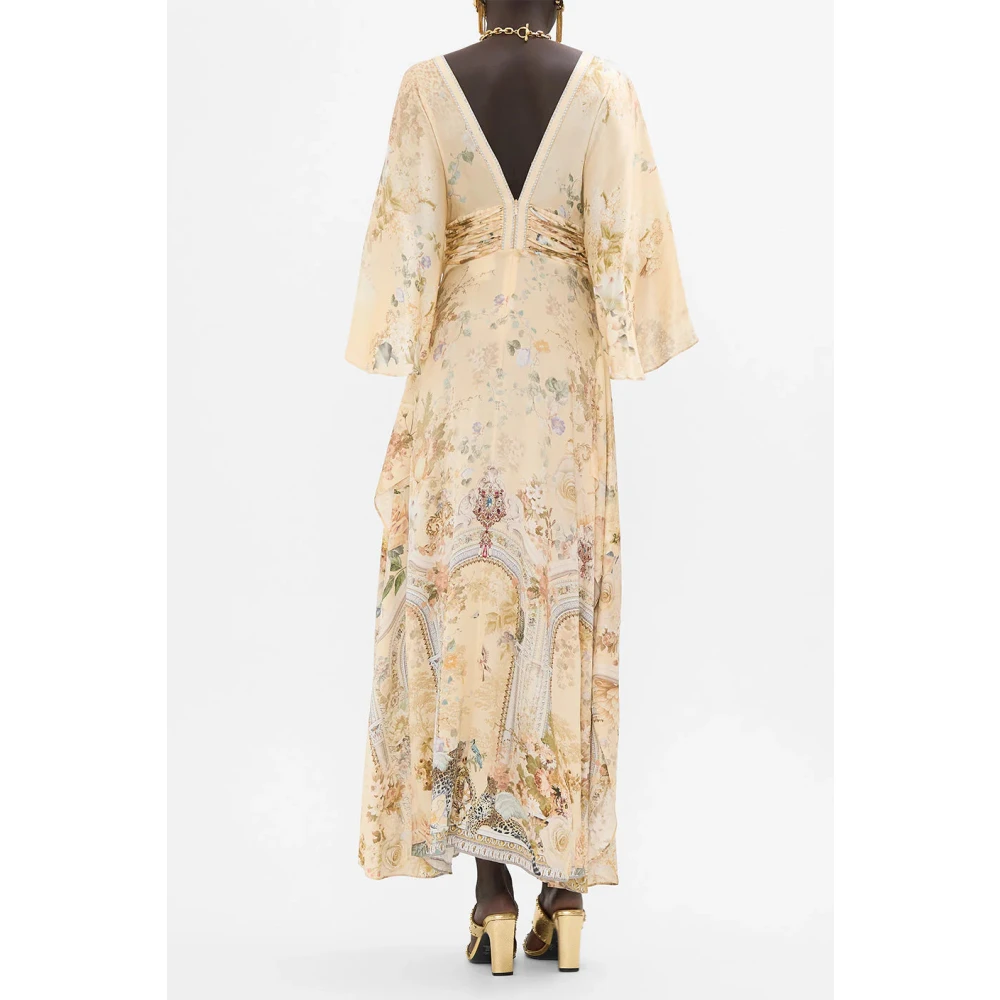 Camilla V-hals veter lange jurk Beige Dames