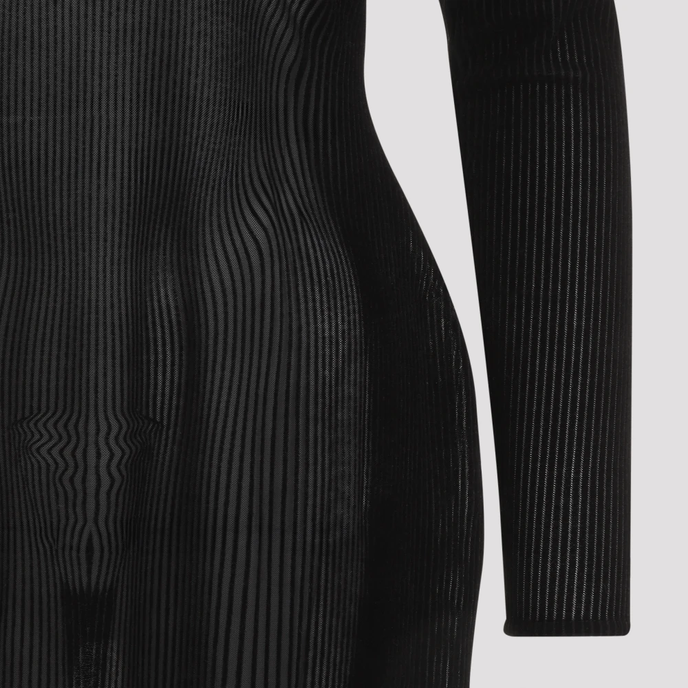 Jean Paul Gaultier Zwart Mesh Lang Flocked Jurk Black Dames