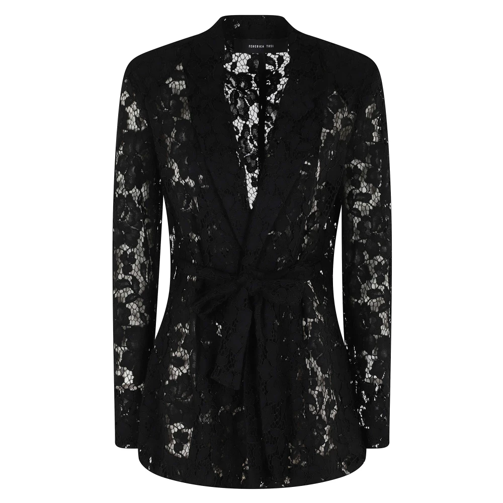 Federica Tosi Femme Noir Vestes, Taille: 36 Fr Veste Ceinturée En Dentelle