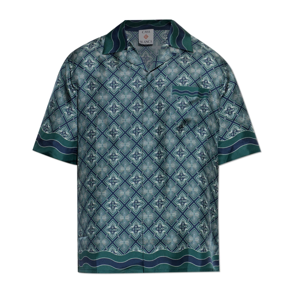 Casablanca Men's Green Silk Shirt With Pocket - Short Sleeve Shirts - L - Shirts