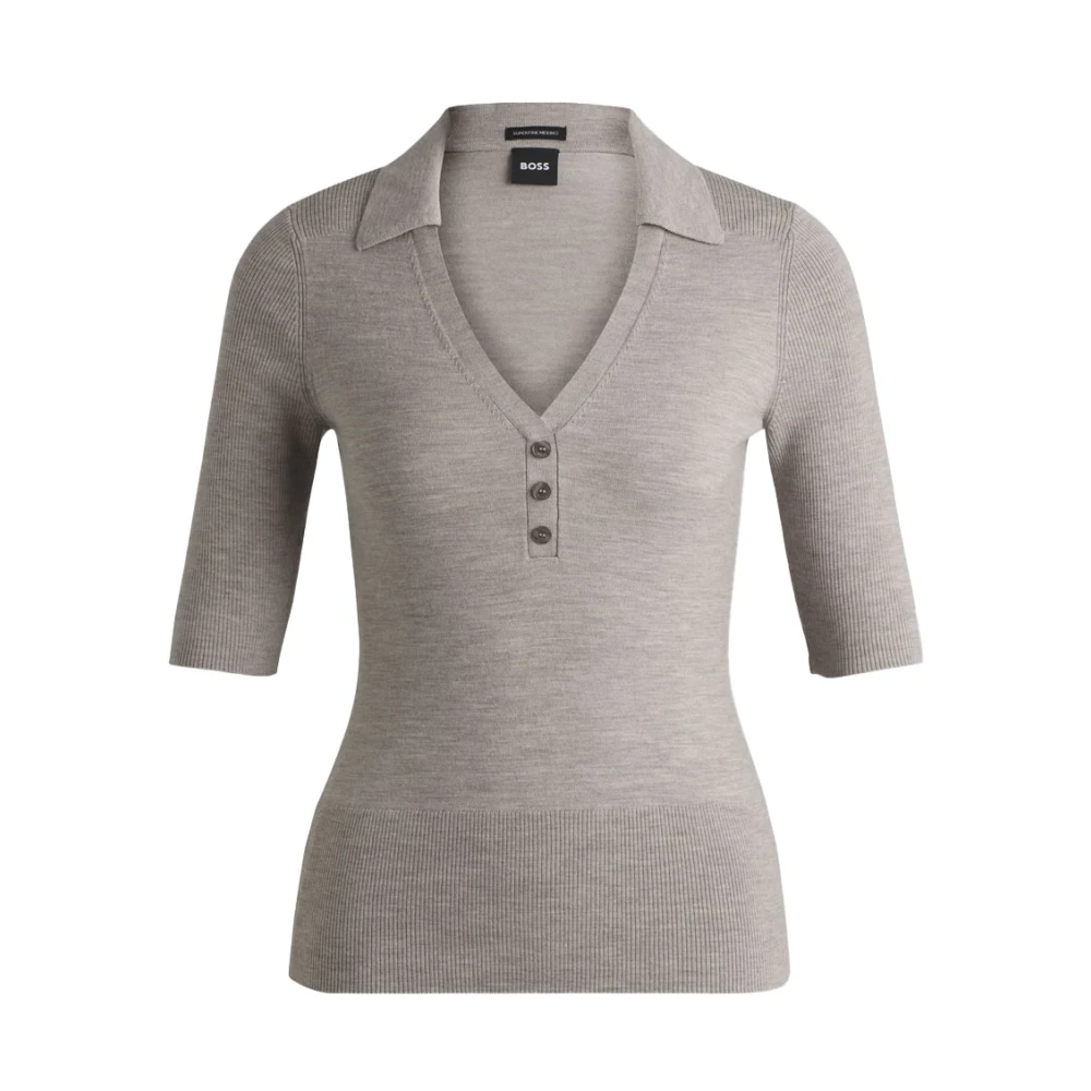 Hugo Boss Kortemouw gebreide polo in grijs Gray Dames