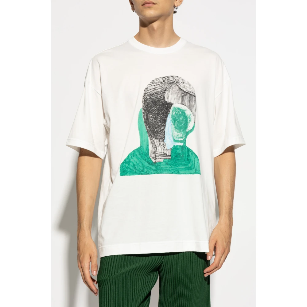 Issey Miyake Bedrukt T-shirt White Heren