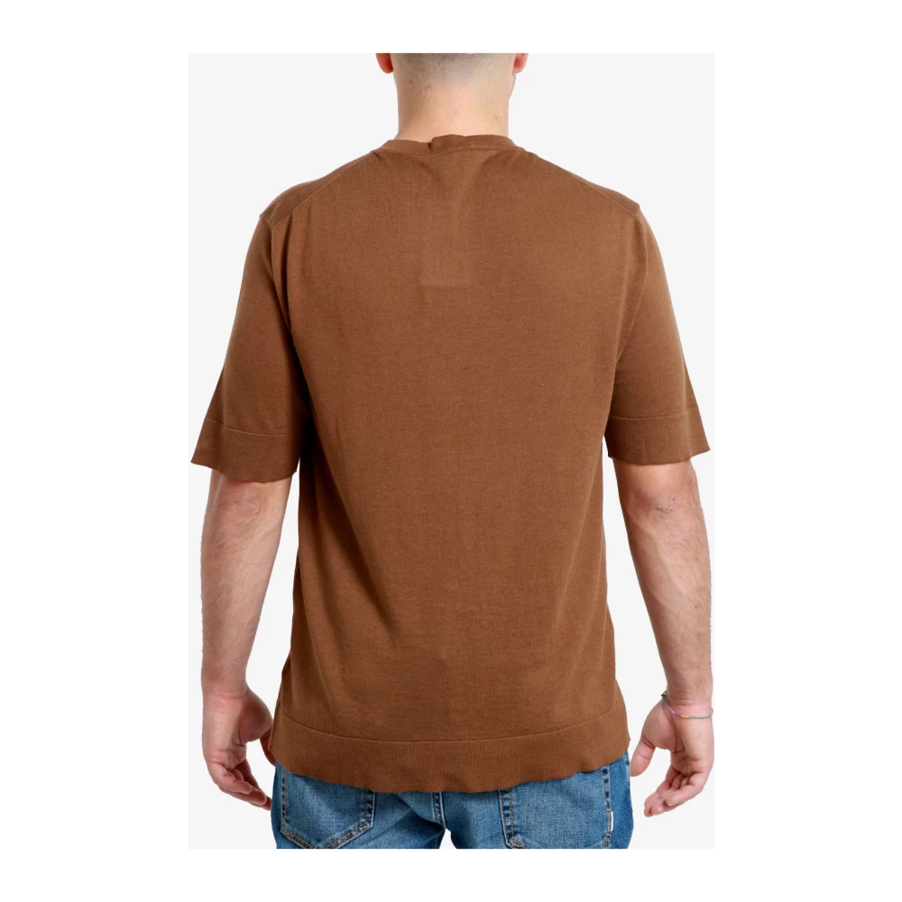PT Torino Witte Katoen-Zijde Blend T-shirts en Polos Brown Heren