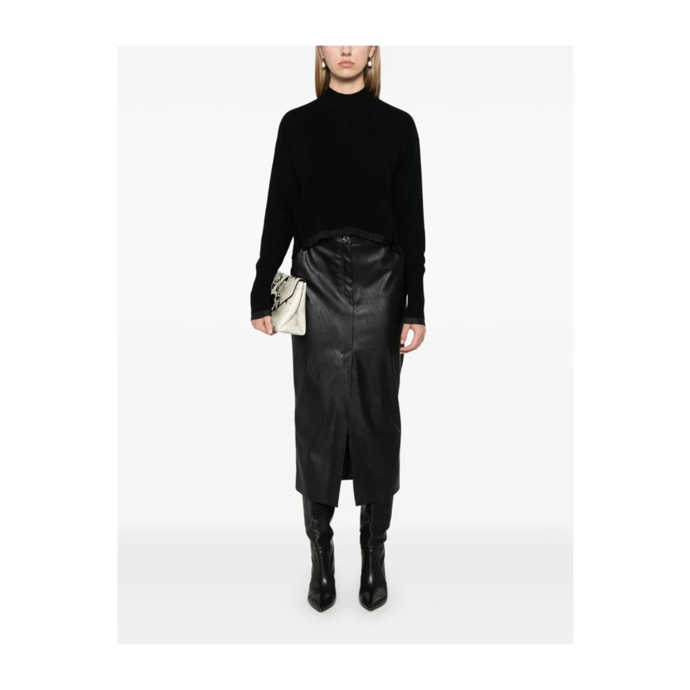 pinko Zwarte Gebreide Trui met Metallic Draad Black Dames