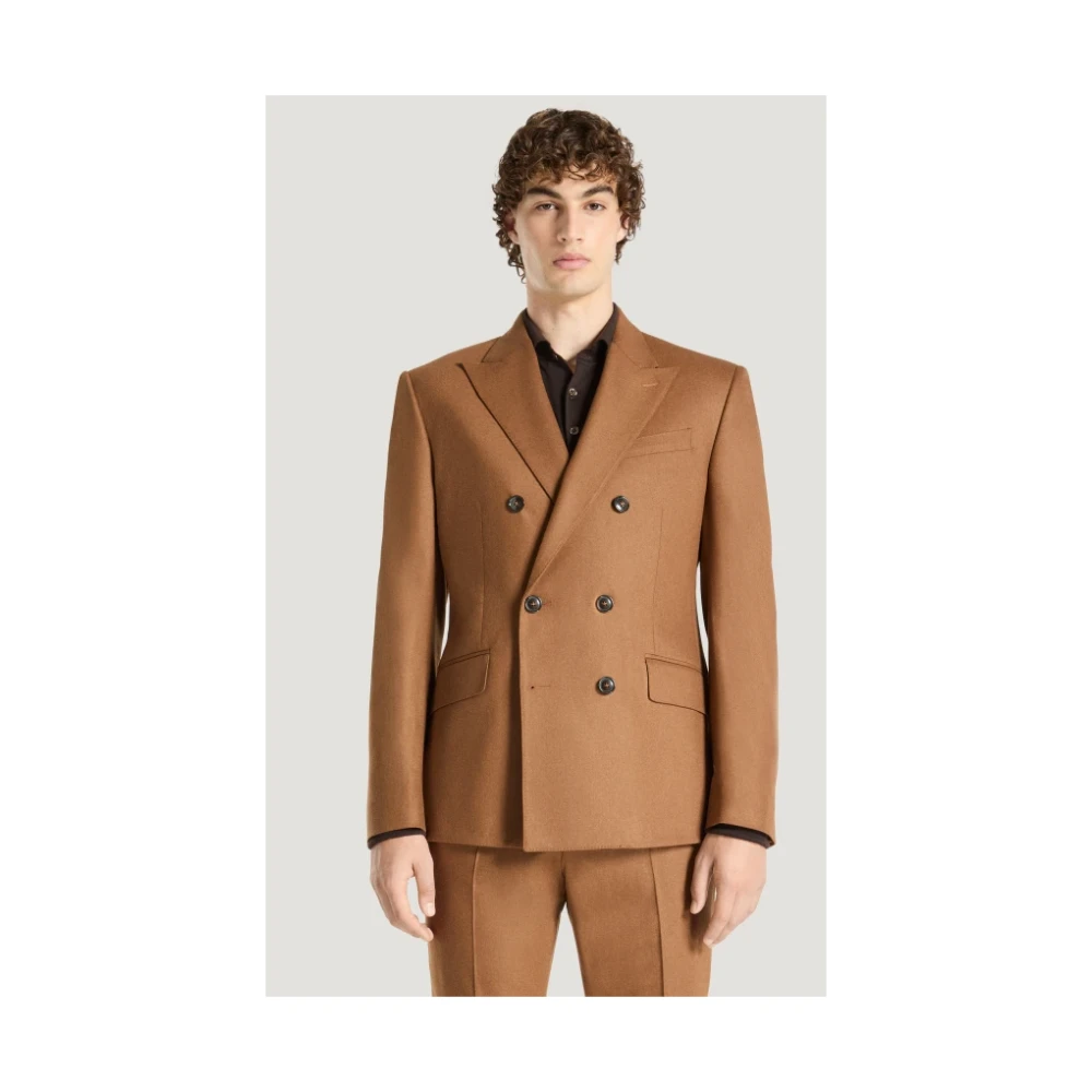 PT Torino Dubbelborstig Beige Flanel Kasjmier Blazer Brown Heren