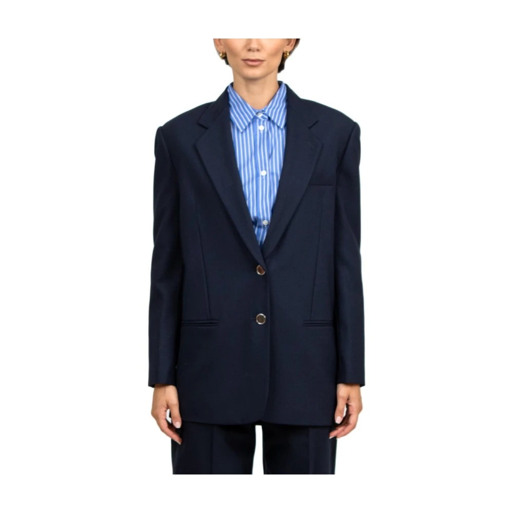 Tela Blauwe Wol Single-Breasted Jas Blue Dames