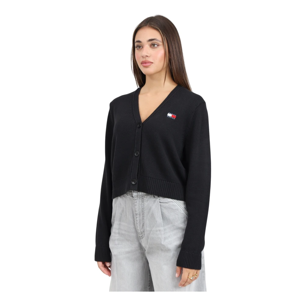 Tommy Jeans Zwarte Korte Cardigan Hedendaagse Outfit Touch Black Dames