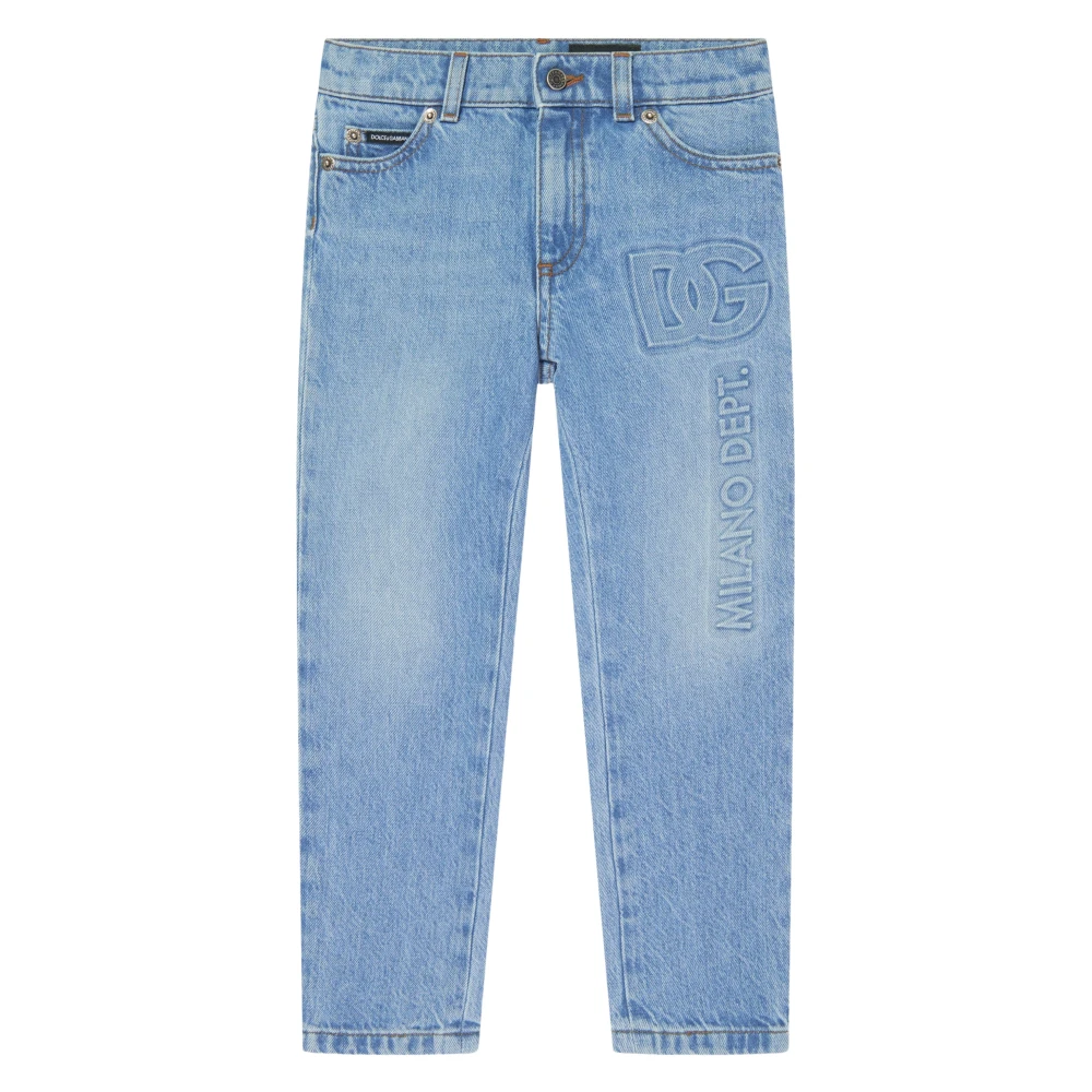 Dolce & Gabbana Men's Blue Embossed Logo Skinny Jeans In