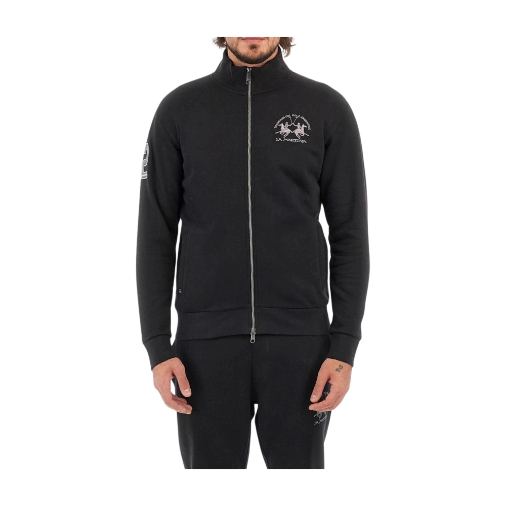 La Martina Men's Black Zip-Throughs, Xl, Classic Zip Logo Sweatshirt