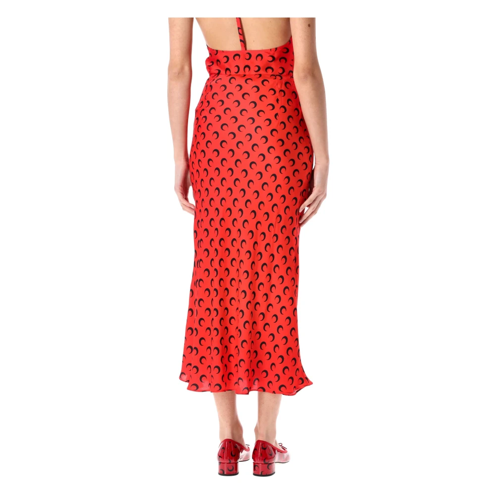 Marine Serre Maan Satijnen Midi Rok Rood Red Dames