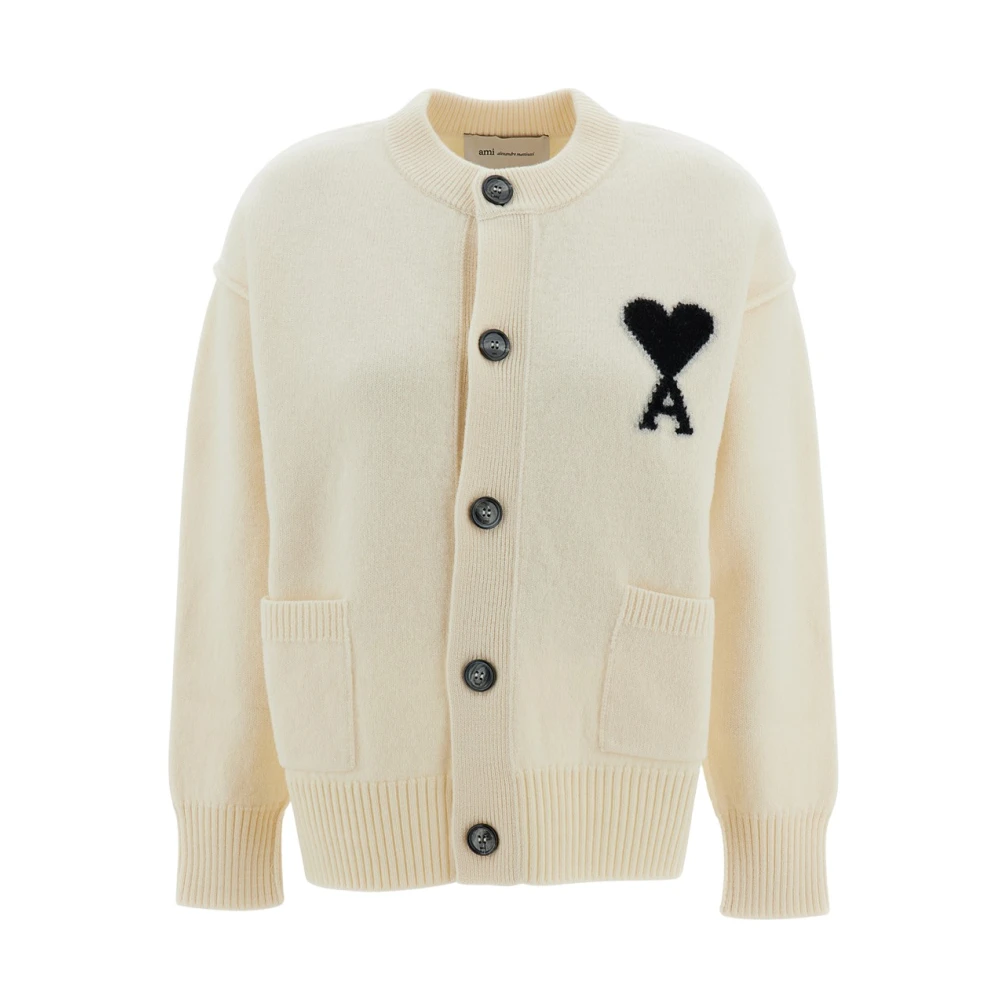 AMI PARIS | Cardigan Ami de Cœur in lana merino infeltrita ecrù | | S - Immagine 5