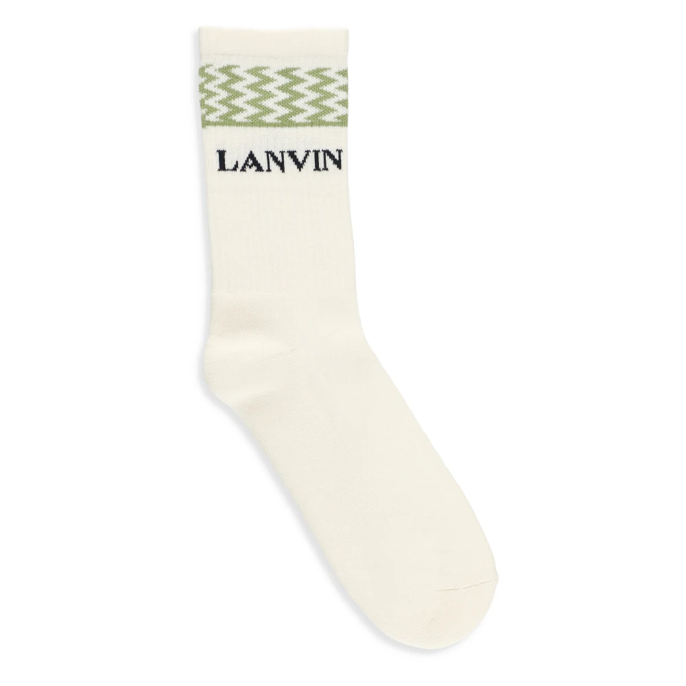 Lanvin Ivoor Katoenen Sokken met Logodetail Beige Heren