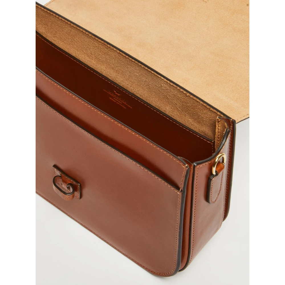 Max Mara Weekend Leren Crossbody Tas met Jacquard Band Brown Dames