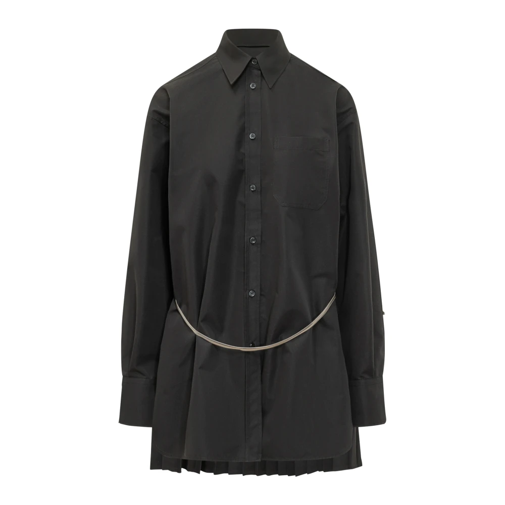 Sportmax Vrouw Zwart Overhemden Dames, M, Lange Blouse Met Geplooide Zoom