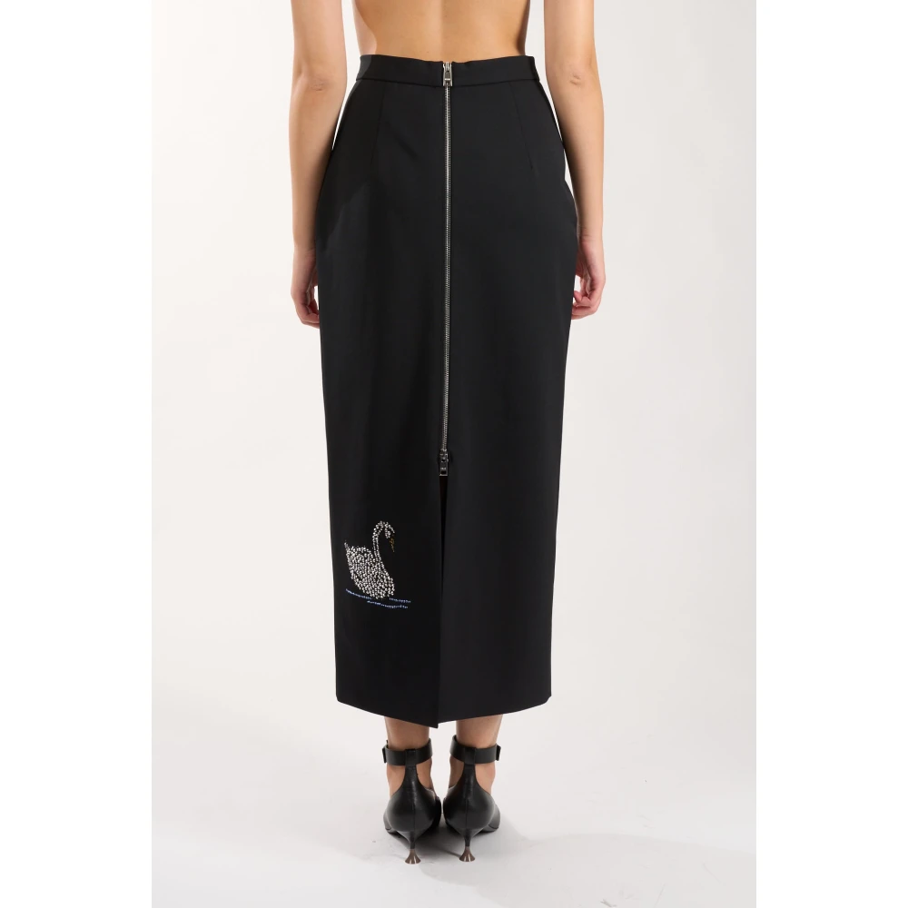 Msgm Zwaan Versierde Wollen Midi Rok Black Dames