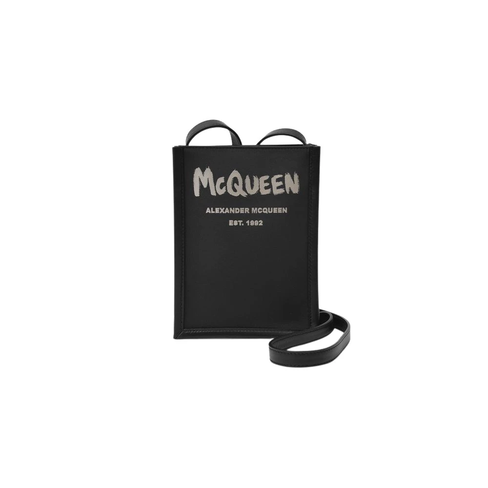Alexander McQueen Svart Läder Mini Crossbody Väska Black, Dam