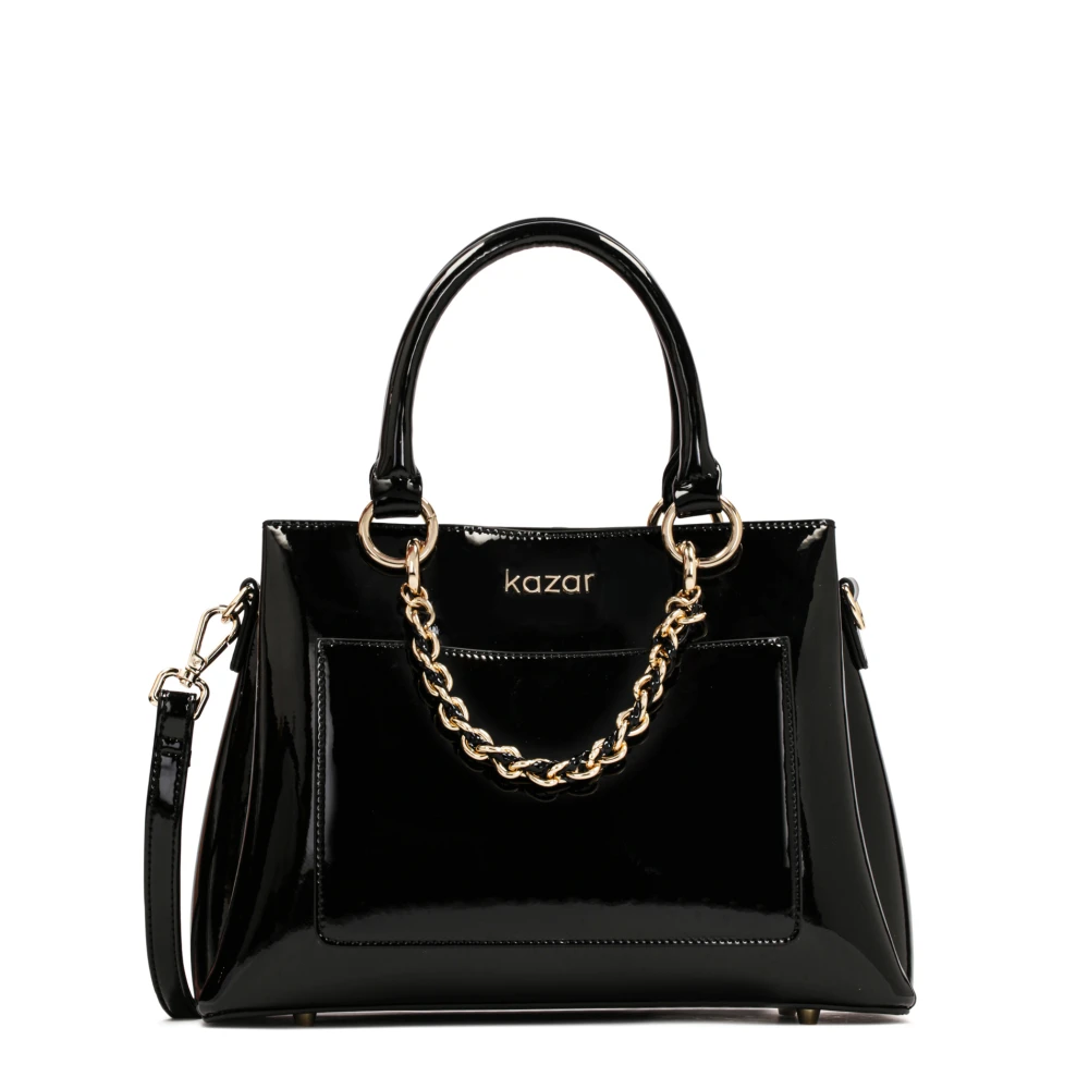 Kazar Elegante Patentleren Satchel Tas met Ketting Black Dames