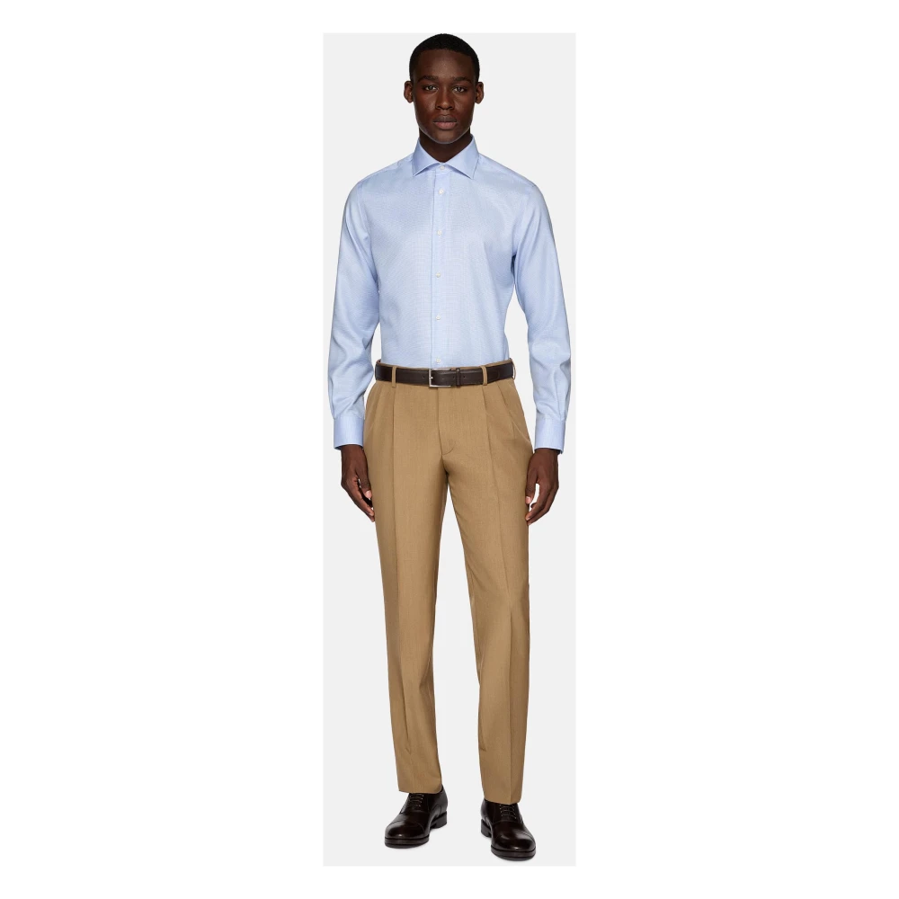 Boggi Milano Slim Fit Houndstooth Katoenen Dobby Overhemd Blue Heren