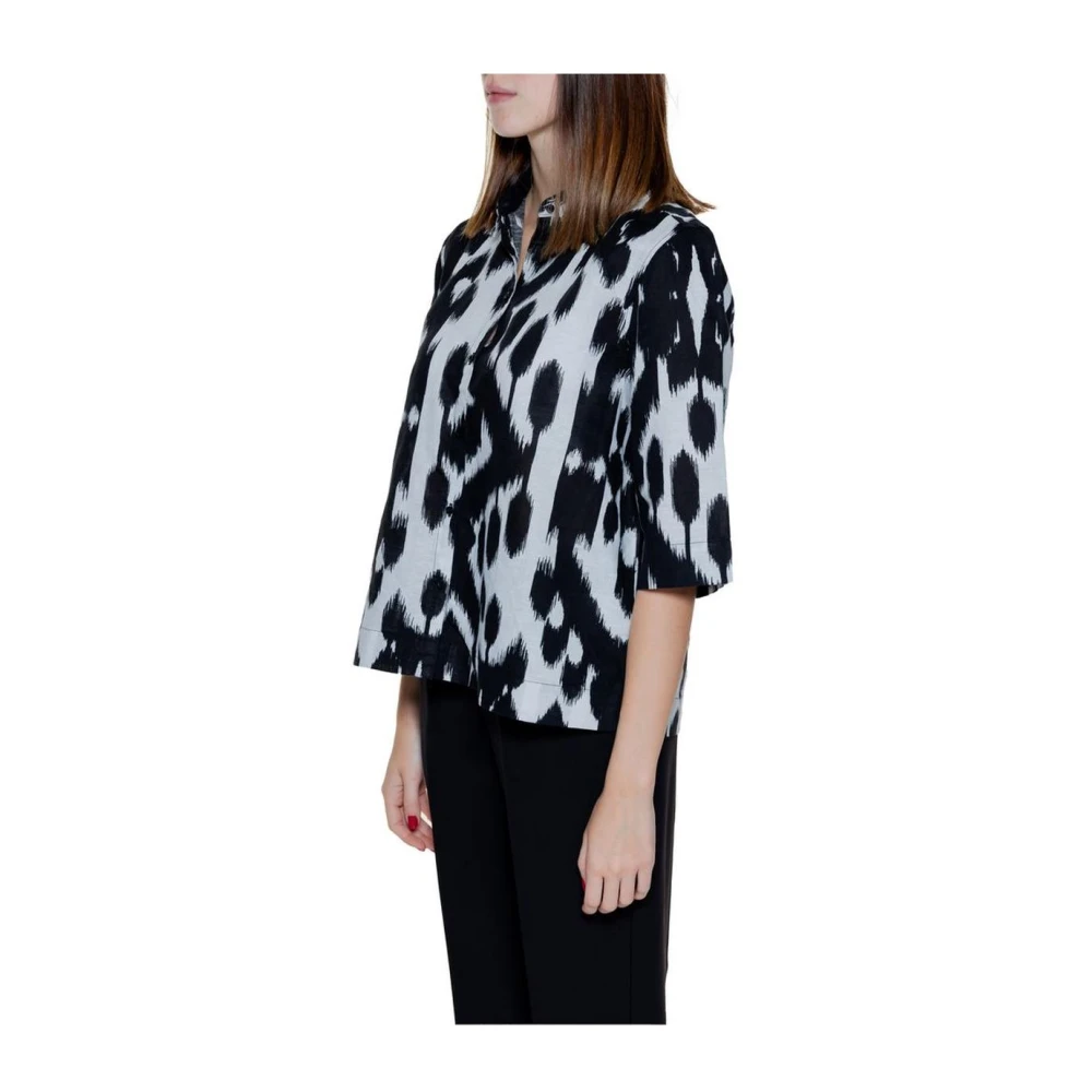 Street One Zwart Linnen Korte Mouw Blouse Black Dames