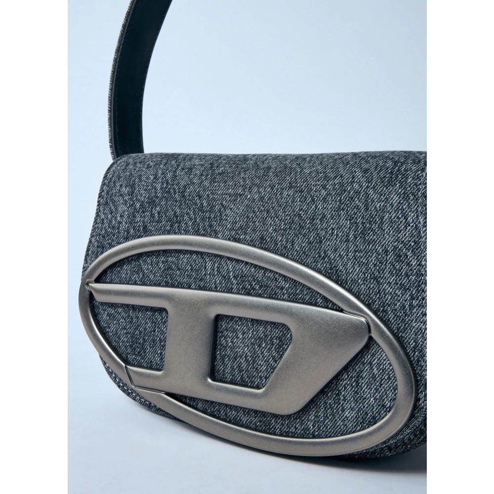 Diesel Handtas met voorlogo-plaat en riem Gray Unisex