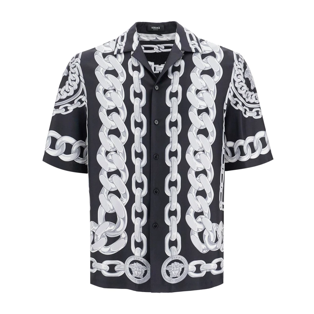 Versace Medusa Chains Zijden Bowling Shirt Black Heren