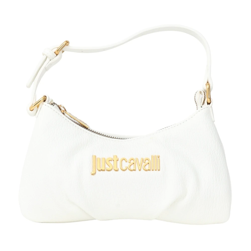 Just Cavalli Witte schoudertas met gouden voorlogo White Dames